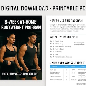 8-Week At-Home Bodyweight Workout Program | Beginner Fitness Plan | Digital PDF & Printable Exercise Guide