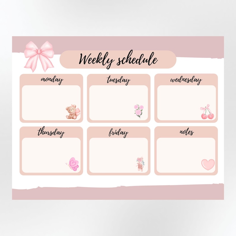 Printable Kids Weekly Schedule – Coquette Theme | Homeschool Planner ...