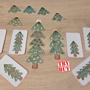 Actividad para construir un árbol de Navidad: PDF imprimible para preescolar y prejardín de infantes, juego de aprendizaje de patrones Montessori