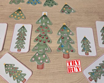 Actividad para construir un árbol de Navidad: PDF imprimible para preescolar y prejardín de infantes, juego de aprendizaje de patrones Montessori