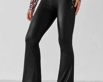 High-Waist Lace-Up Leather Pants: Gothic Biker Style Pant, Gift For Her