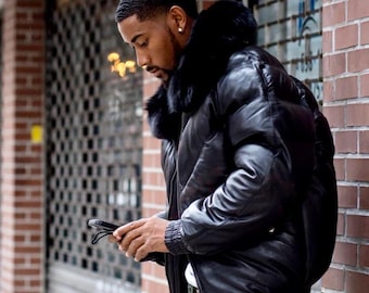 Original Goose Country Black Paisley Lambskin Leather & Goose Down