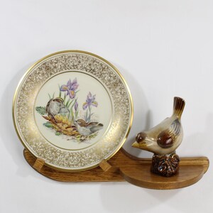 Support à assiettes en bois massif avec demi-étagère pour tasses et soucoupes Étagère pour assiettes de collection OOAK
