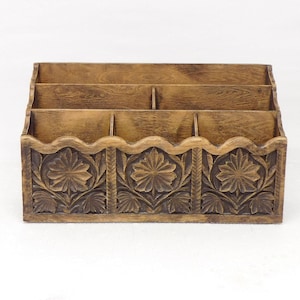 Vintage Desk Top Organizer, Faux Wood, Office Organizer Desk Caddy by Lerner Plastics, Wood Look