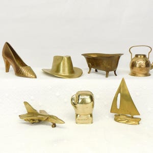 Vintage Brass Figurine Your Choice Shoe Boxing Glove Tea Pot Bathtub Boat Fighter Jet