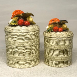Vintage Lefton Canister Basket Weave and Vegetable Ceramic Canister Single Canister