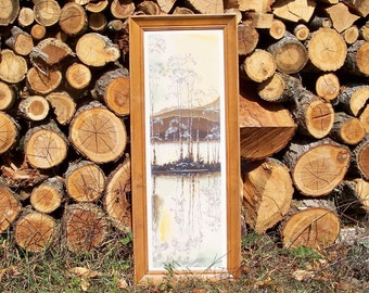 Hand painted Silk Screened Econolite Art Creation Winter Trees Mirror Image Reflection