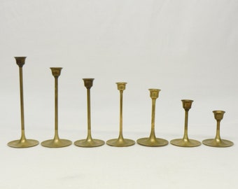 Vintage Brass Candlestick Holders, Wedding Decor, Table Lighting, Romantic Lighting, Candle Stick Holder, Graduating Sizes, Set of 7