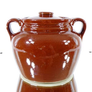 Pot de haricots vintage de 2 pintes - poterie américaine - grès émaillé brun - cuisine de ferme - fèves au lard
