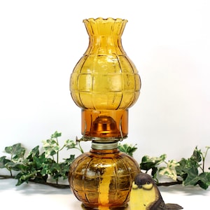 Viking Amber Glass Oil Lamp Vintage Rare