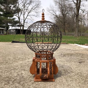 Bird Cage Vintage Hanging Round Balloon Top Wood & Wire Bird Cage