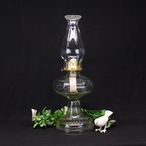 Oil Lamp Clear Glass No 2 Queen Anne Burner includes Chimney, Inner threaded collar