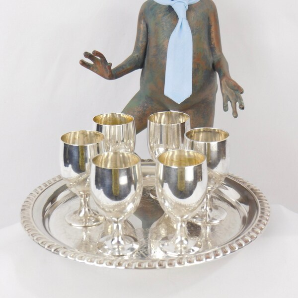 Vintage Cordial Set 6 Silver Plated Goblets with Tray by Leonard EPNS