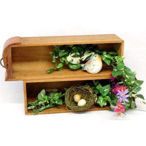 Vintage Wood Sewing Cabinet Drawer Oak Drawer with Brass Hardware Unique Sewing Room Shelf Listing is forTwo (2) Drawers