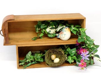Vintage Wood Sewing Cabinet Drawer Oak Drawer with Brass Hardware Unique Sewing Room Shelf Listing is forTwo (2) Drawers
