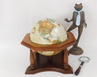 Vintage Replogle Classic Series, 9 Inch Globe, Wooden Globe Stand, Office Globe, Library Decor, Desk Top Globe with Stand