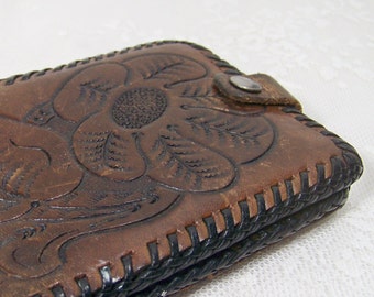 Vintage Hand punziert Leder Portemonnaie, Kuhfell Brieftasche, Geschenk für Ihn, Schnappverschluss