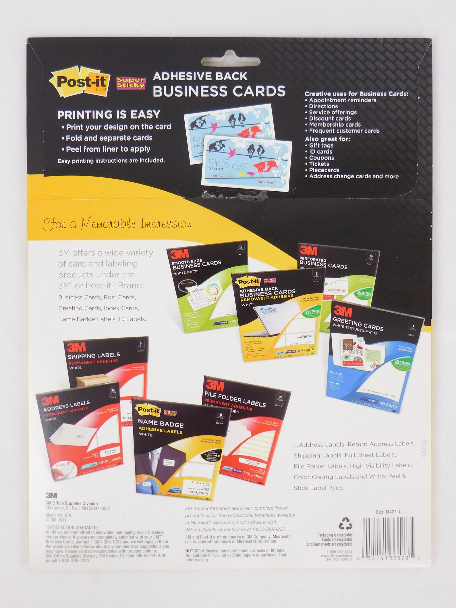 Postit Brand Adhesive Back Business Cards White Designer Etsy