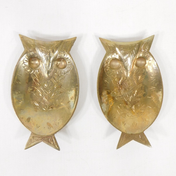 Brass Owl Dish, Brass Trinket Dish, Brass Owl, Brass Owl Ashtray, Pair of Owls, Brass Dishes