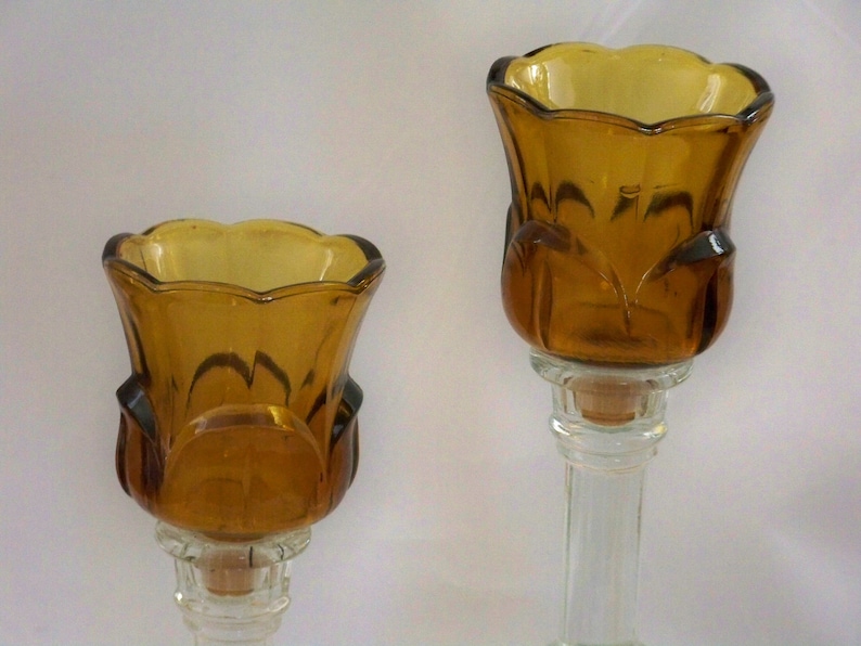 Vintage Tulip Votive Cup Amber Glass Candle Holder Home Etsy