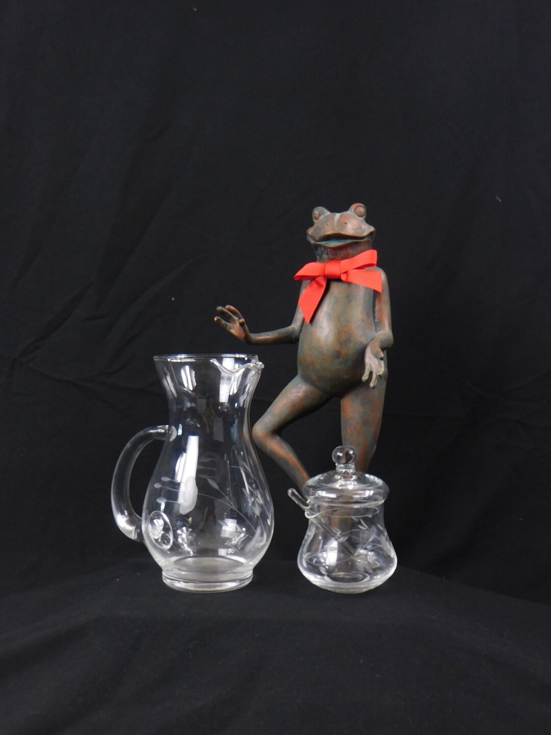 Vintage Jam Pot With Spoon Juice Pitcher Etched Glass Etsy