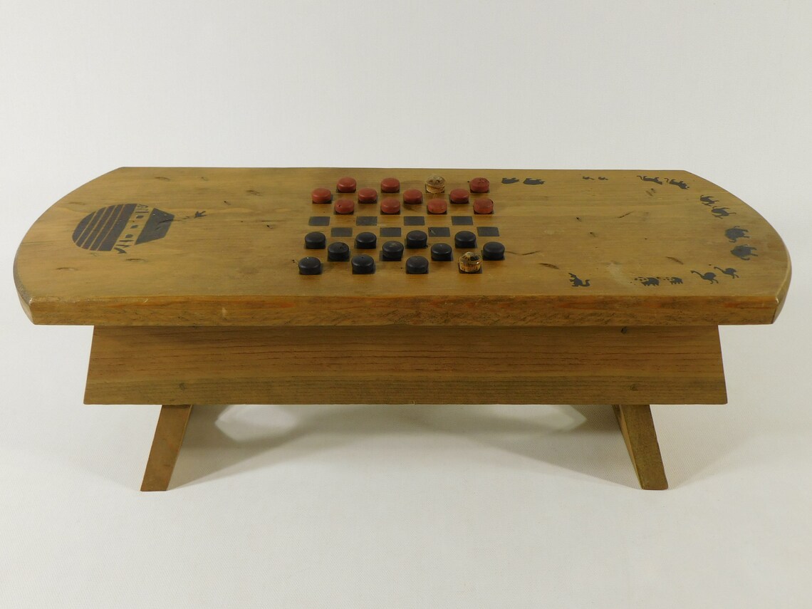 Handmade Checker Game Table With Storage Wood Stool With Etsy