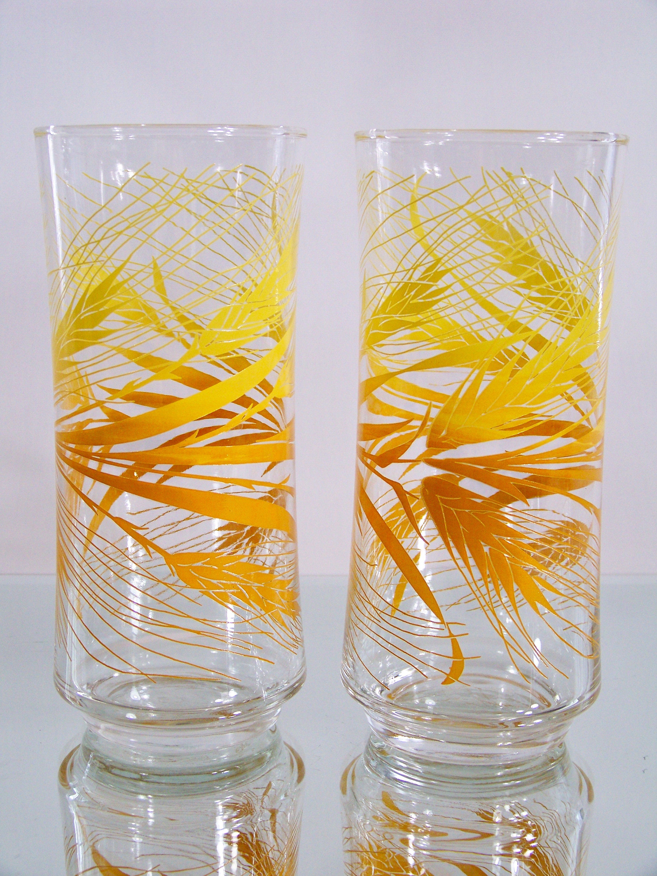 Libby Glass, Mid Century Glassware, Libby Amber Wheat Bouquet, Ice Tea  Glasses, Set of 2, Libbey 