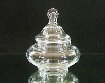 Vintage Clear Glass Jar with Lid, Vintage Apothecary Jar, Candy Dish, Glass Terrarium Bowl