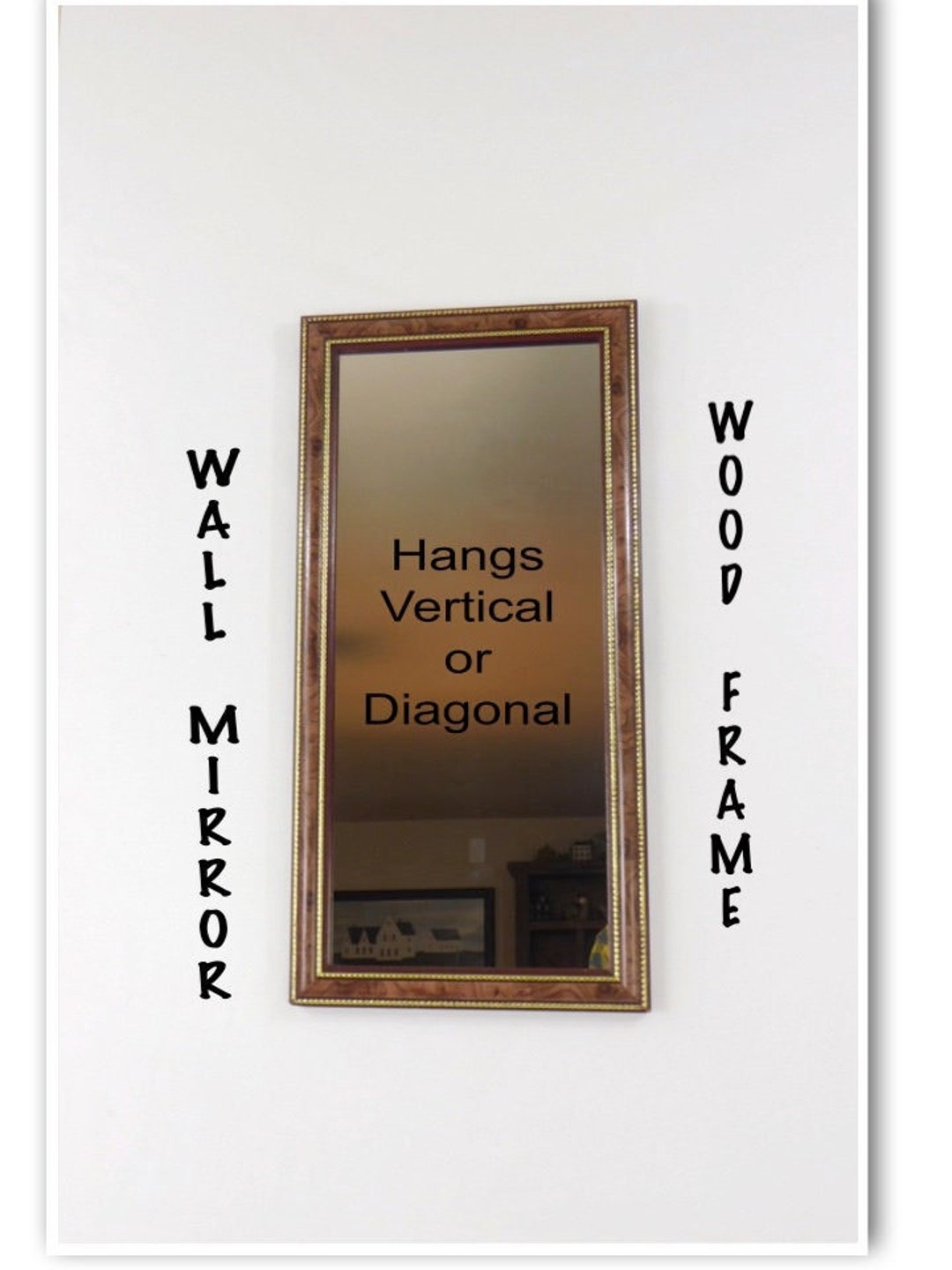Wood Mirror, Decorative Border, Gold Trim, Wall Mirror, Hangs Vertical or Horizontal, HOMCO