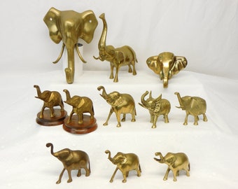 Vintage Brass Elephant Statue YOUR CHOICE Aged Brass Various Styles