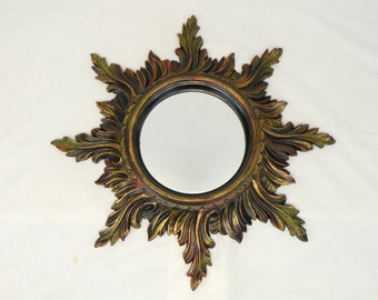 Sunburst Mirror Euromarchi Tuscan  Italian Old World Décor Antiqued Gold Resin
