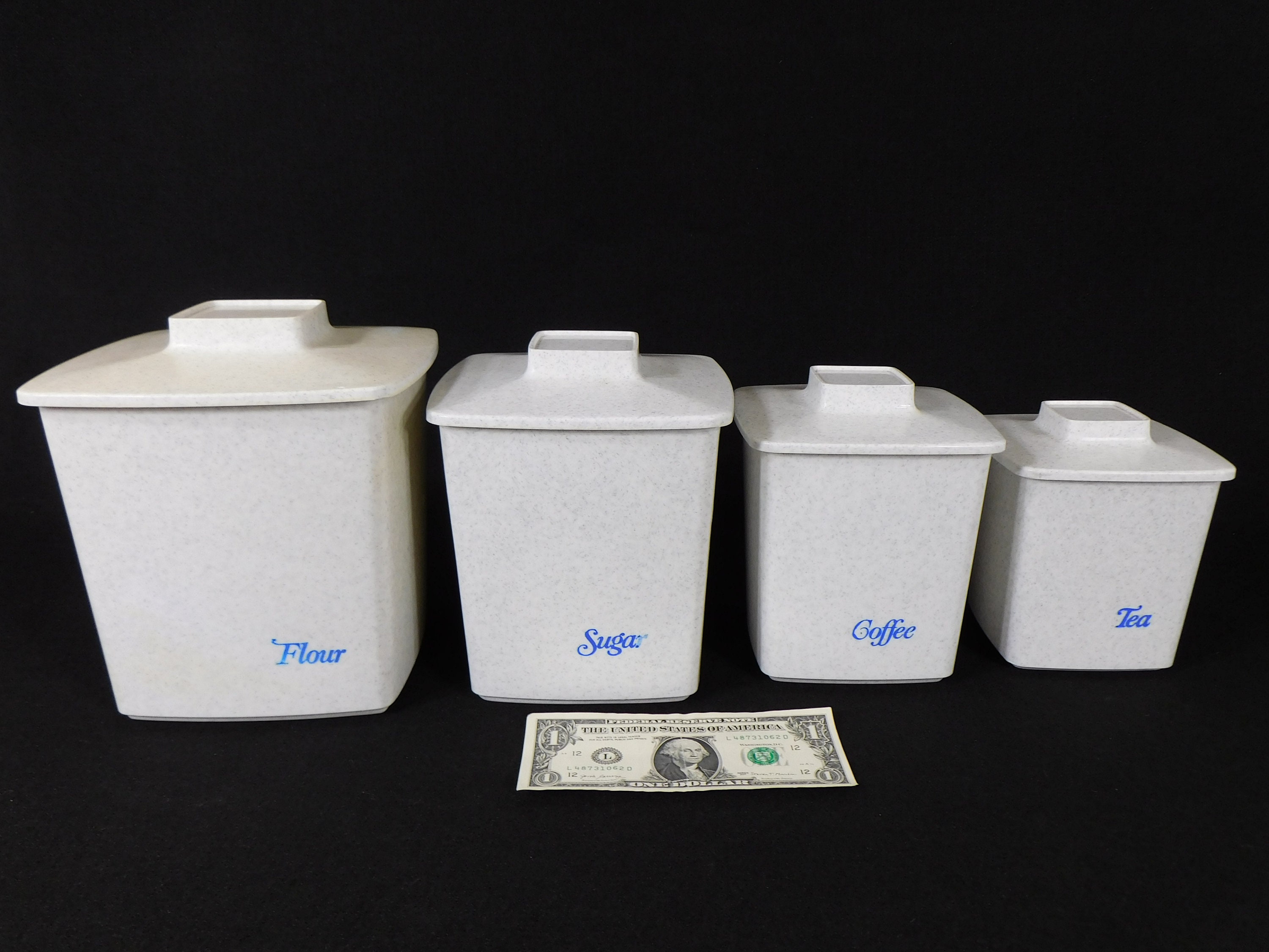 Tucker Canister Set, Set of 4 Canisters, Flour, Sugar, Coffee, Tea, Kitchen Storage, Vintage Canisters, White