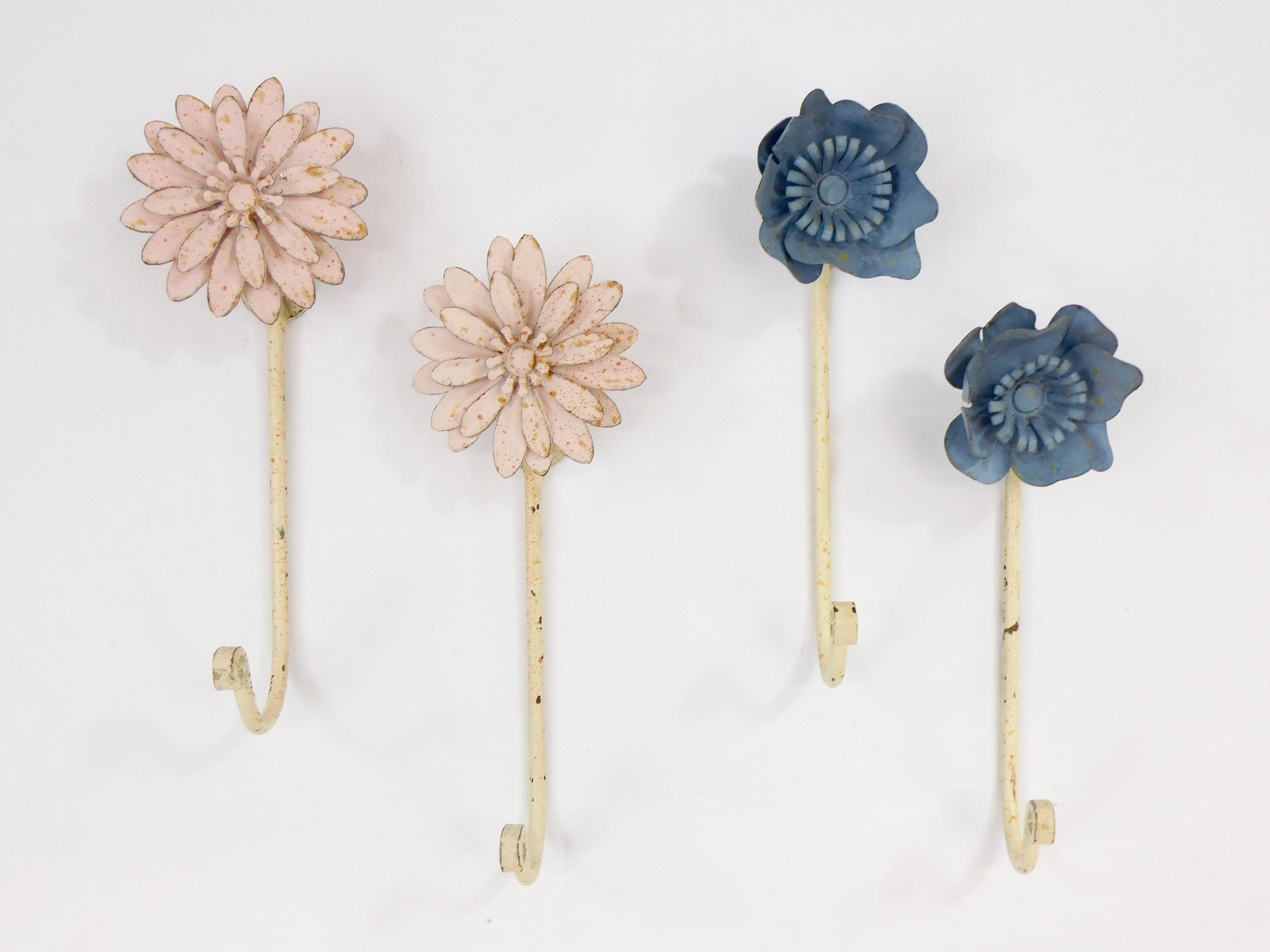 Vintage Metal Wall Hooks, CHOOSE Pink Flower or Blue Flower, Set of 2, Coat  Hook, Towel Hook