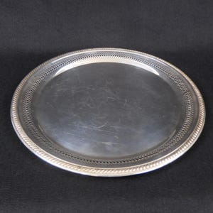Vintage Silver Tray, Pierced Rim, Silver Plated, 1883 F B Rogers Silver, Twelve Inch Diameter, Round Serving Tray