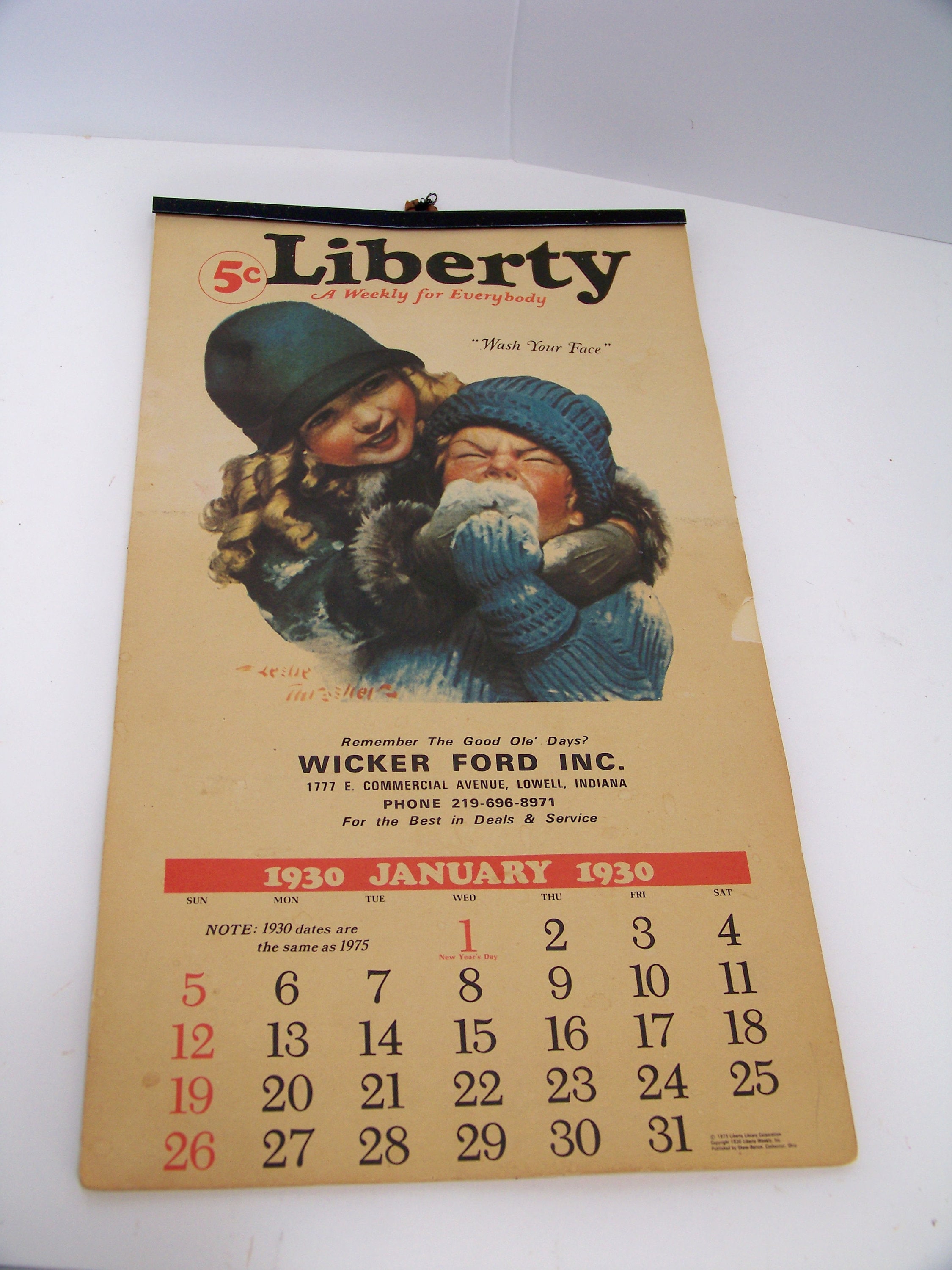 Liberty Calendar Reproduction of 1930 Calendar Vintage 1975 Etsy