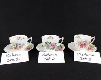 Vintage Victoria, C & E, Bone China, England, Cup and Saucer, Tea Party, Wedding Shower, Floral Cup and Saucer, Gold Trim, Numbered China