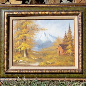 Robert More Oil Painting Signed by Artist Gold/Green Ornate Frame
