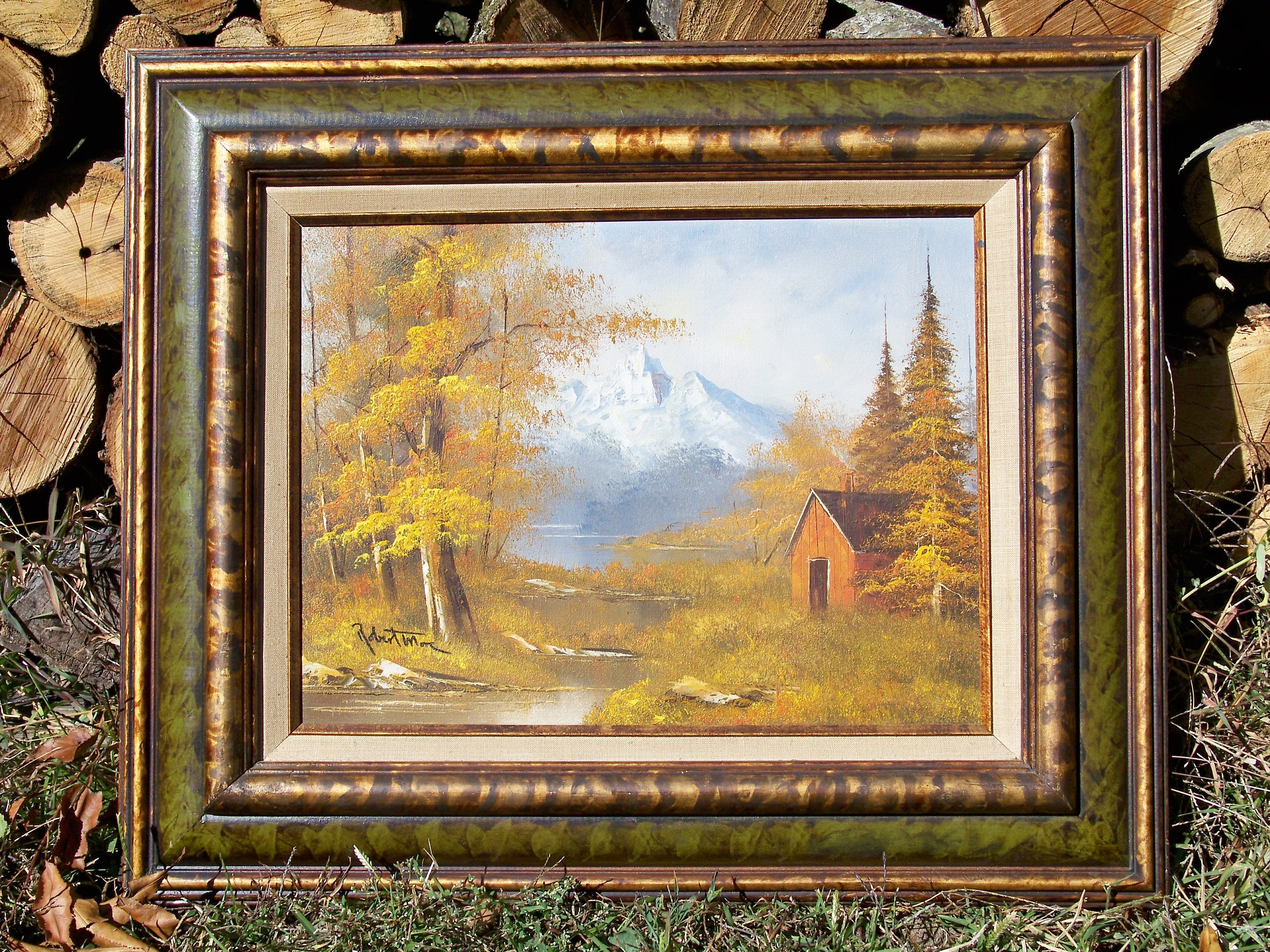 Robert More Oil Painting Signed by Artist Gold/Green Ornate Frame