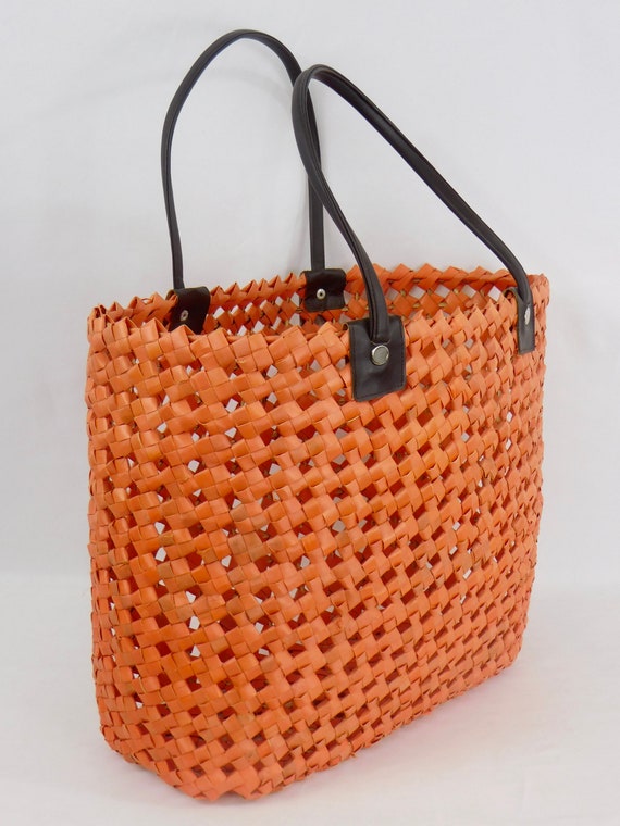 Vintage Basket Woven Tote Bag, BoHo Farmers, Mark… - image 4