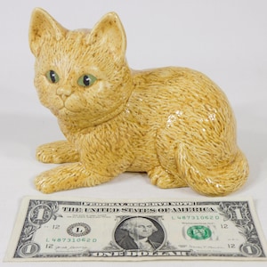 Vintage Cat Figurine Ceramic Tabby Cat Collectible Figurine Kitten Signed by Artist 1987
