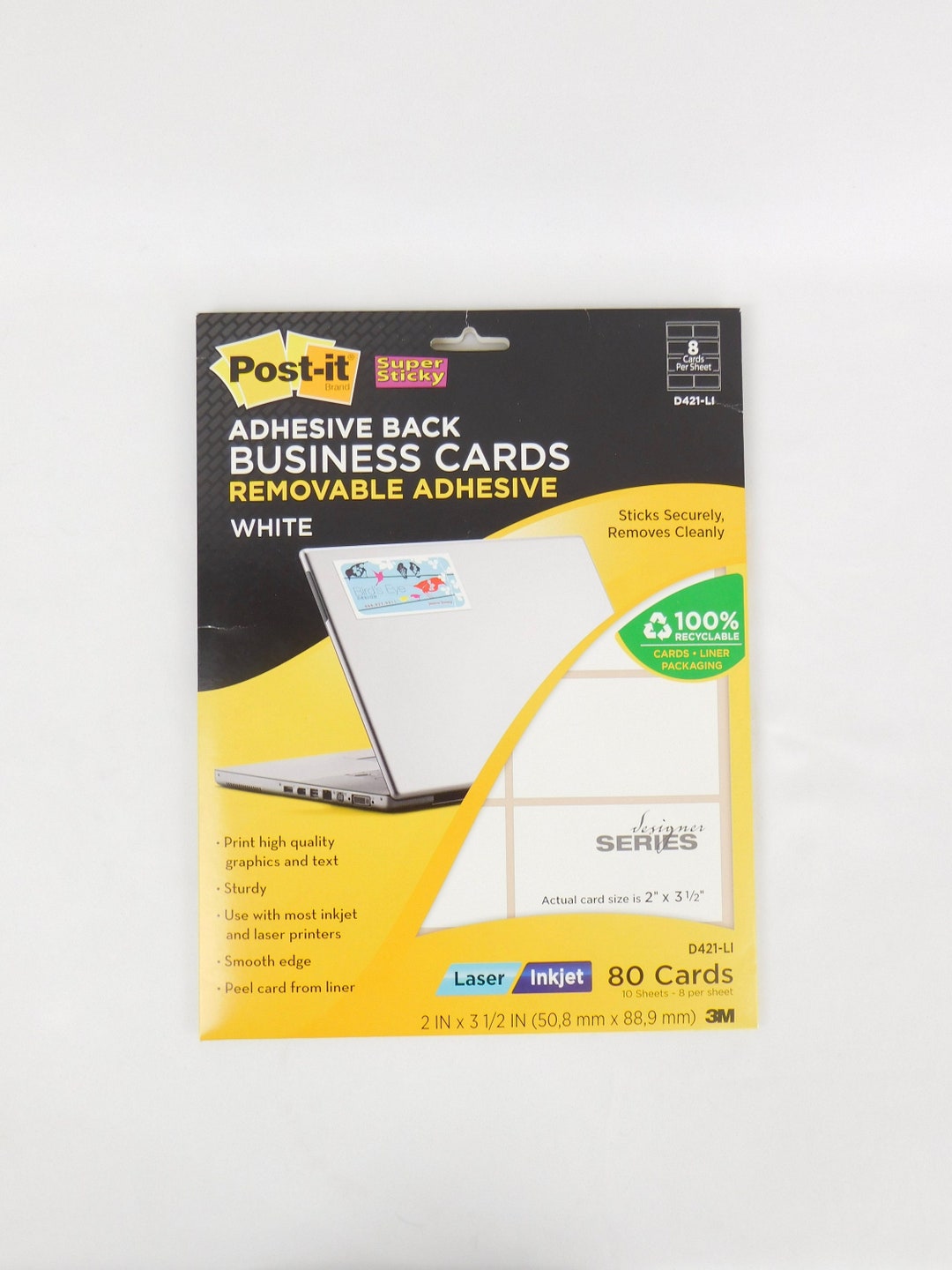 Postit Brand, Adhesive Back Business Cards, White, Designer Series