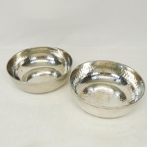 Silver Plate Round Serving Bowl Pair Hammered Metal Silver Plate Server