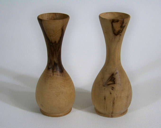 Vintage Turned Wood Vase, Bud Vase, Set of 2, Flower Vases, Natural