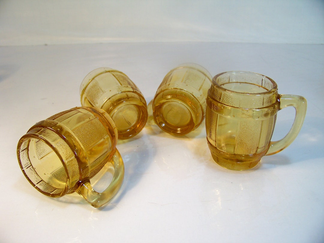 Vintage Amber Shot Glasses Gold Glass Beer Barrel Shaped Set Etsy