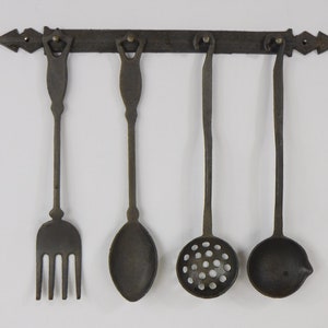 Vintage Cast Iron 3 Piece Utensil Set: For Spoon, Ladle