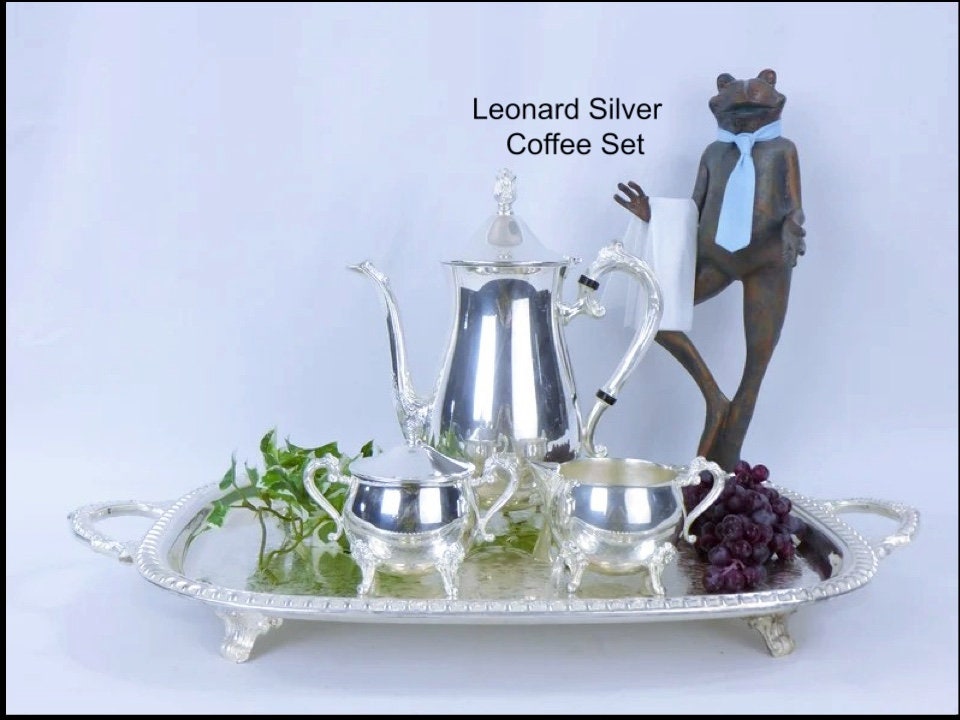 Vintage Leonard Silver Plate Coffee Service Set, Serving Tray, Coffee Pot,  Cream and Sugar, Silver Serving, Elegant Serving, Wedding Gift 