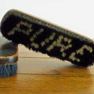 Vintage Shoe Shine Brush Set, PURE Brushes, Boot Brush, Black Bristle Brushes, Wood Handle Brush, Shoe Cleaning / Clothing Brushes