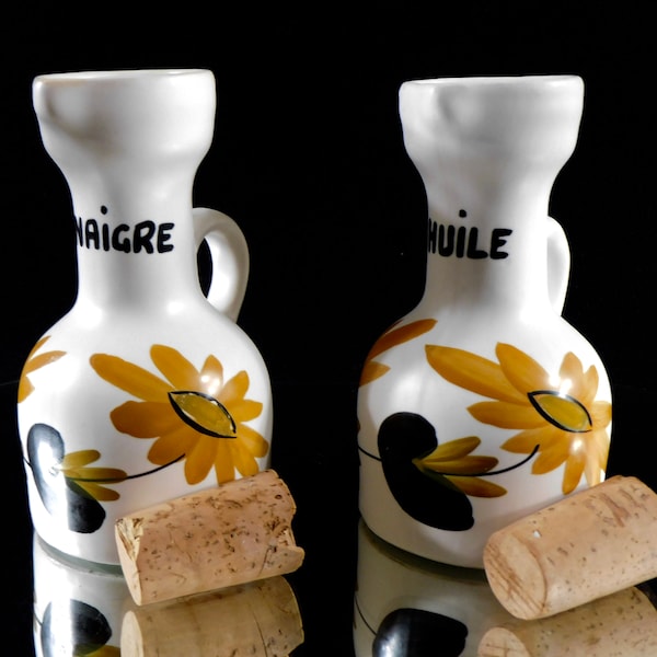 Vintage French Cruet Set, Oil and Vinegar, Salad Dressing Set, Ceramic Table Set, Huile et Vinaigre, Poteries Du Marais France