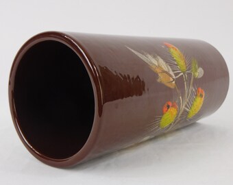 Vintage Brown Cylinder Stoneware Vase, Chocolate Brown 10 inch Vase