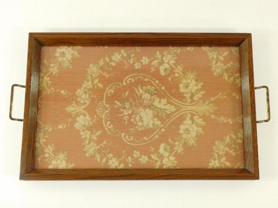 Vintage Laminated Wood Tray With Brass Handles Ottoman Tray